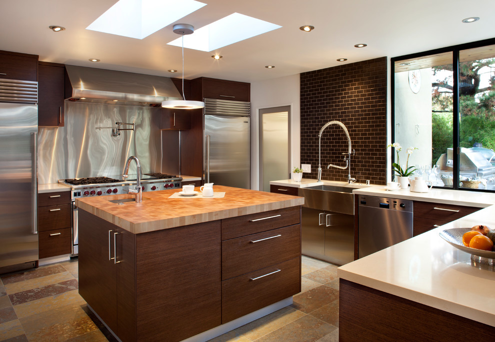 Kitchen Backsplash Images Kitchen Contemporary with Apron Sink Brown Backsplash