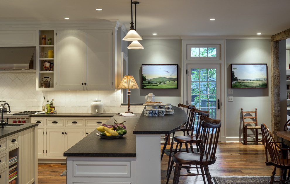 Kitchen Bar Counter Kitchen Traditional with Beige Tile Backsplash Black