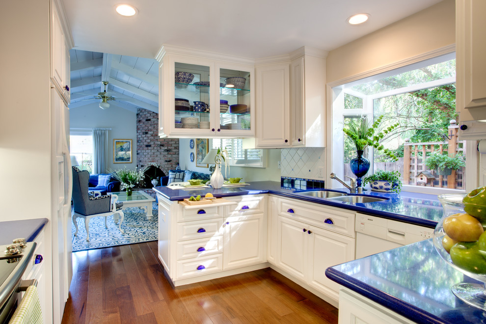Kitchen Bench Seating Kitchen Transitional with Blue and White Blue