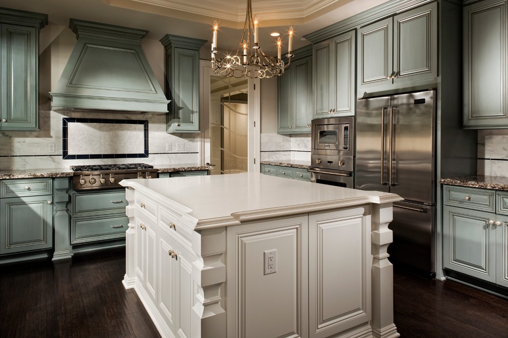 Kitchen Cabinet Stains Kitchen Traditional with Antiqued Backsplash Blue Cabinetry