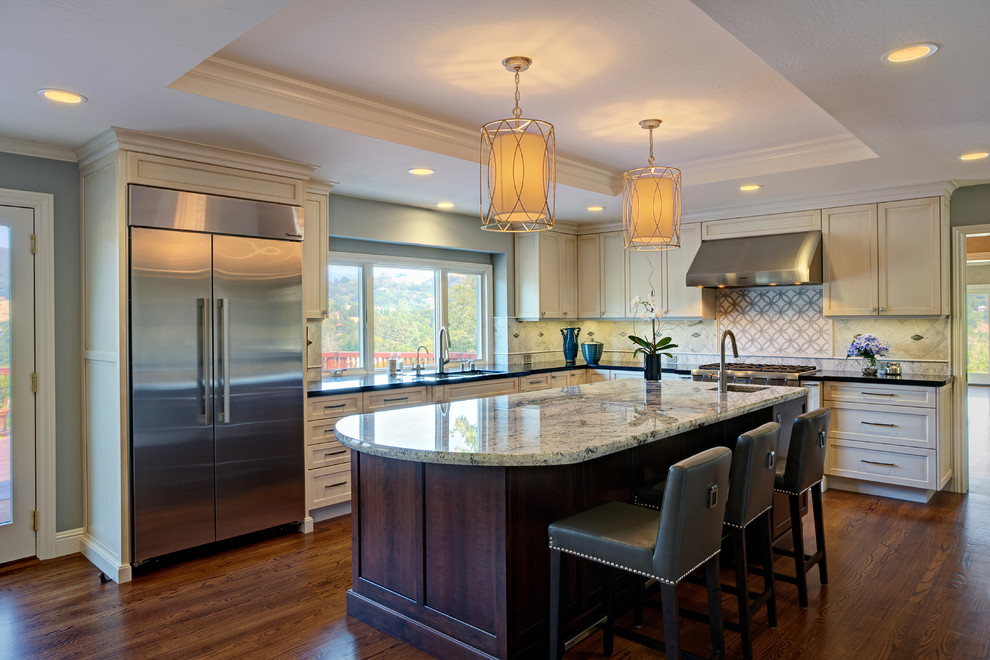 Kitchen Cabinet Styles Kitchen Transitional with Arabesque Black Counters Blue