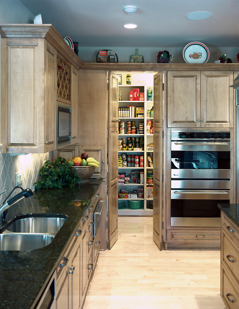 Kitchen Cabinets Pantry Kitchen Traditional with Black Countertop Double Doors