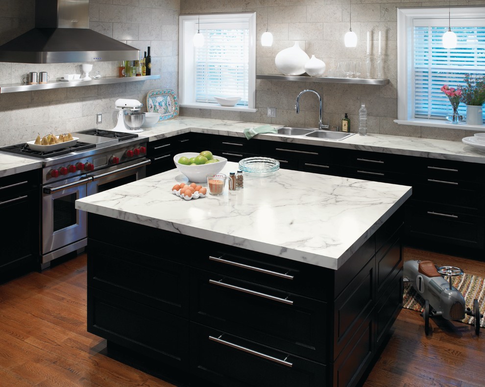 Kitchen Countertop Options Kitchen Contemporary with Dark Floor Double Bowl
