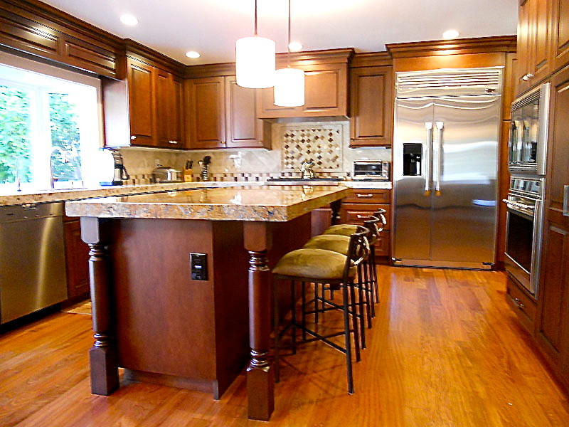 Kitchen Desk Cabinet Kitchen Traditional with Double Door Fridge Island