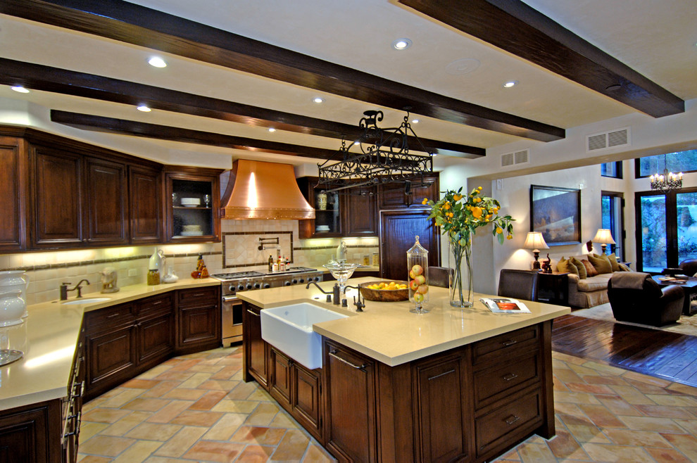 Kitchen Floor Tile Patterns Kitchen Rustic with Apron Sink Beams Ceiling