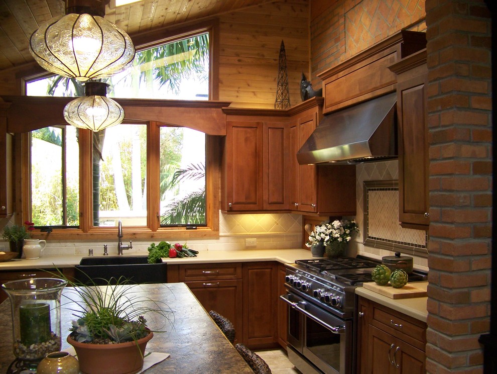 Kitchen Hood Vent Kitchen Traditional with Apron Sink Brick Wall