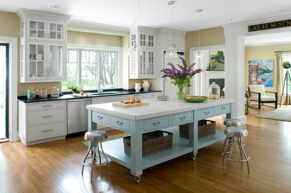 Kitchen Island on Wheels Kitchen Traditional with Black Countertops Industrial Barstools