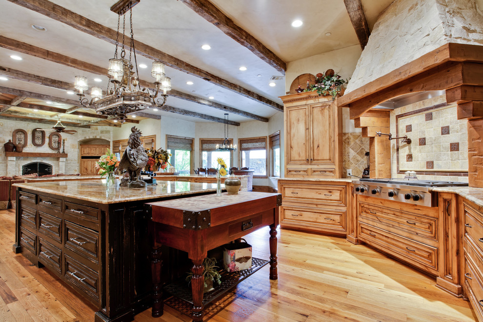 Kitchen Islands and Carts Kitchen Traditional with Beige Mosaic Tile Backsplash