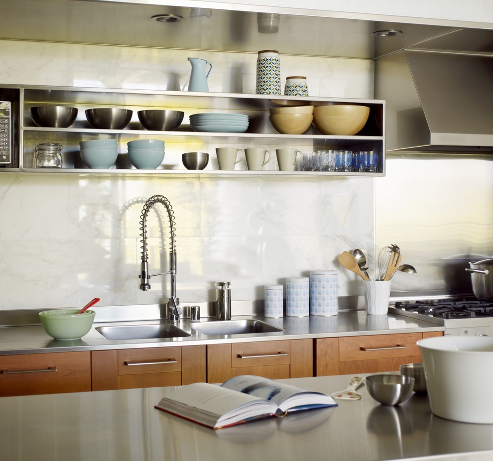 Kitchen Open Shelving Kitchen Contemporary with Double Sink Island Marble