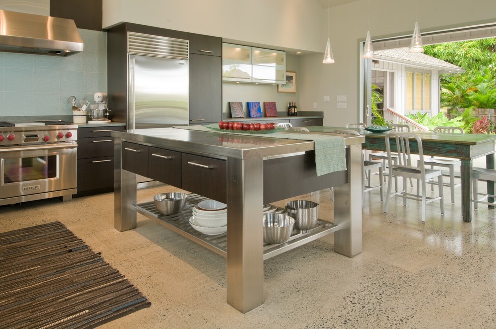 Kitchen Prep Table Kitchen Tropical with Dark Wood Cabinets Distressed