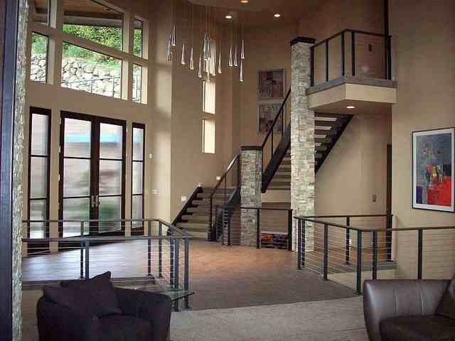 Kitchen Roman Shades Staircase Modern with Balcony Railing Cable Cable
