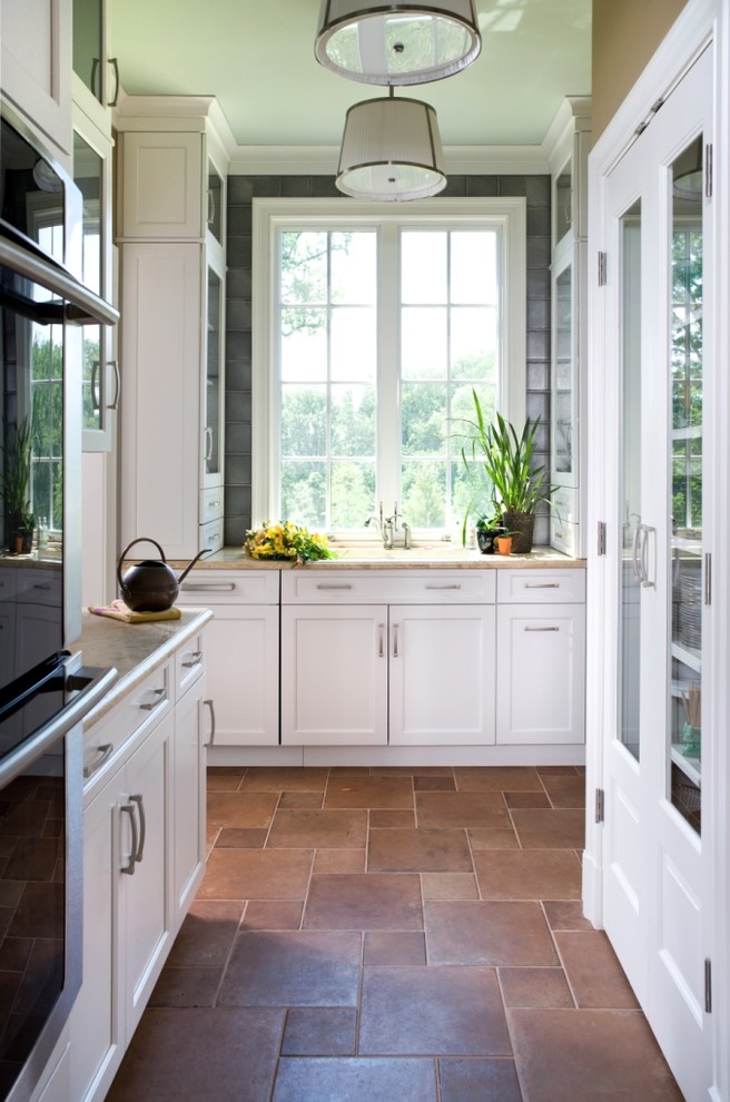 Kitchen Tile Floor Designs Kitchen Contemporary with Ceiling Lamps Glass Front