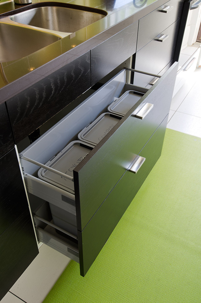 Kitchen Trash Cans Kitchen Contemporary with Dark Lower Cabinets Green