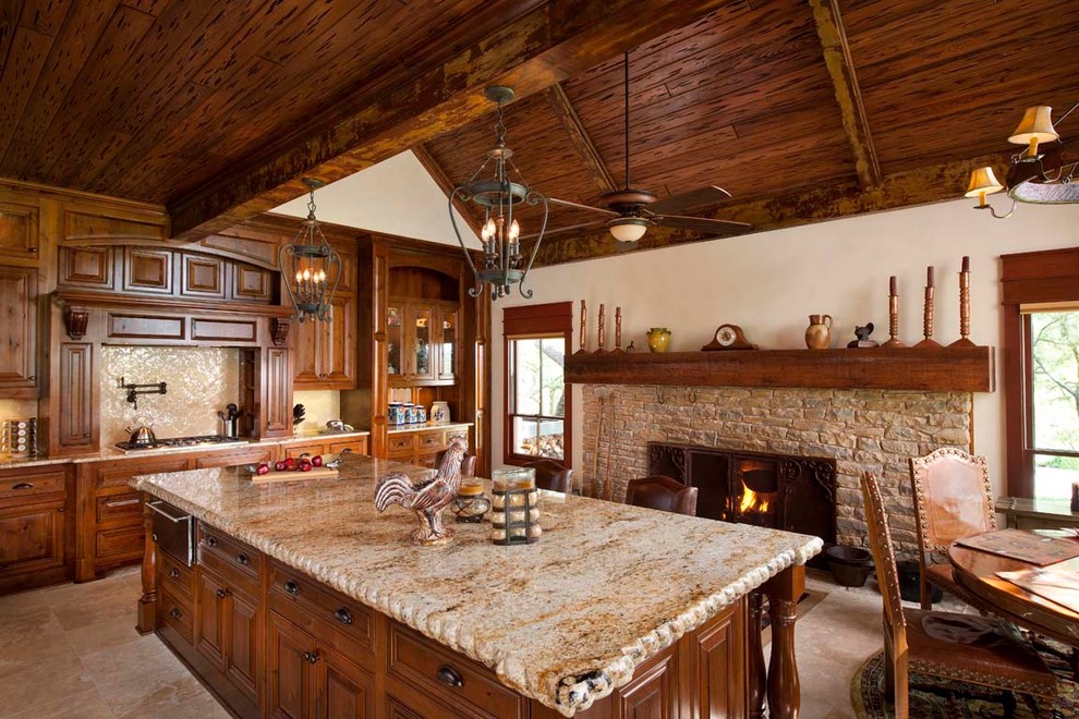 Knotty Alder Kitchen Cabinets Kitchen Rustic with Ceiling Fan Dining Chairs