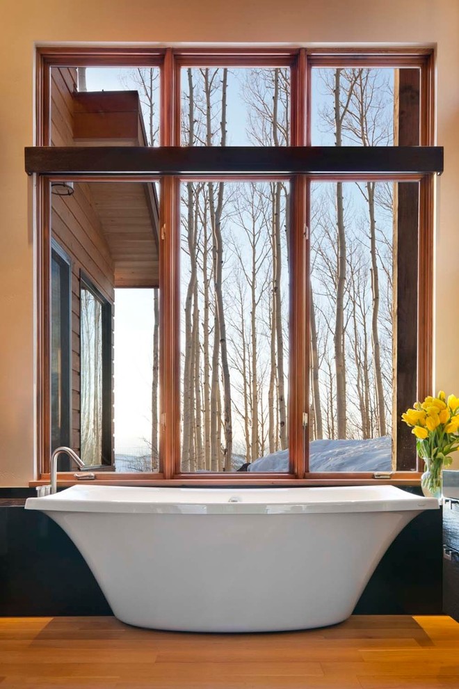 Kohler Freestanding Tub Bathroom Contemporary with Casement Windows Modern Cabin