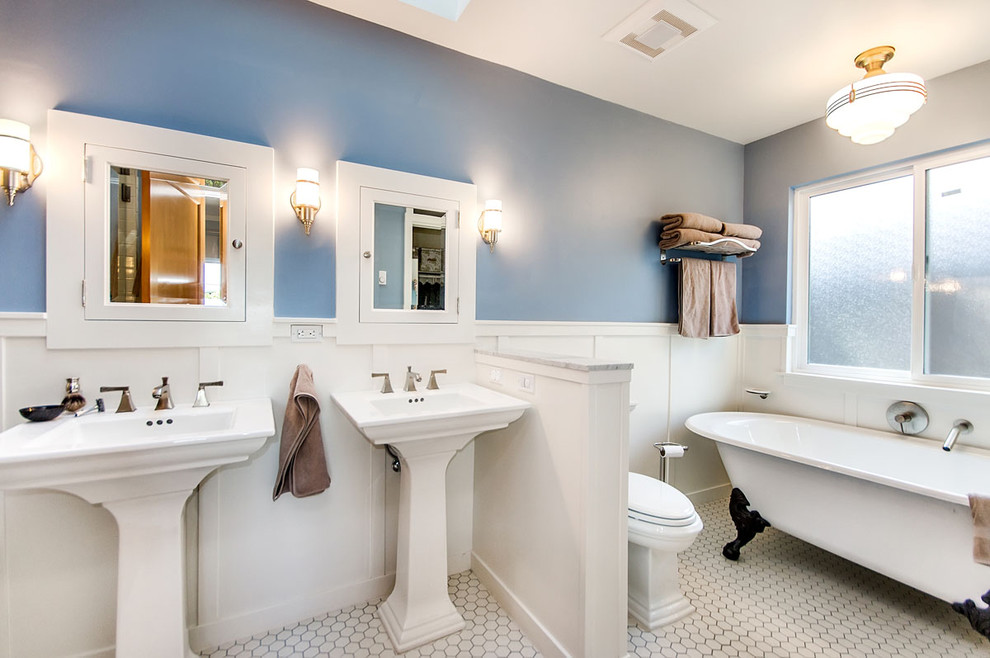 Kohler Memoirs Toilet Bathroom Traditional with Blue Walls Claw Foot