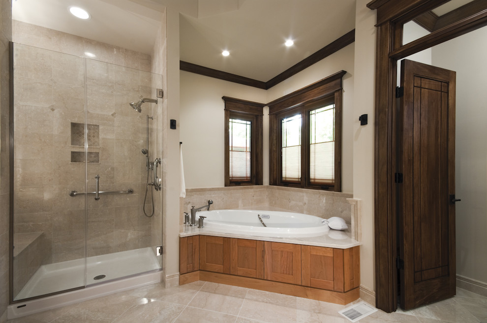 Kohler Shower Pan Bathroom Traditional with Corner Windows Crown Molding