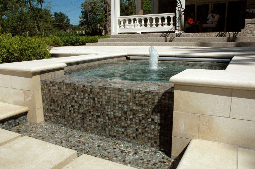 L Shaped Beds Pool Contemporary with Glass Mosaic Pool Tiles