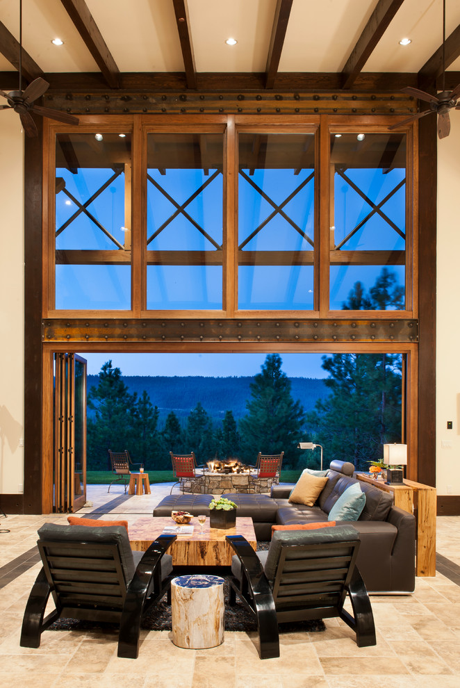 La Cantina Doors Living Room Rustic with Bifold Doors Brown Sectional2