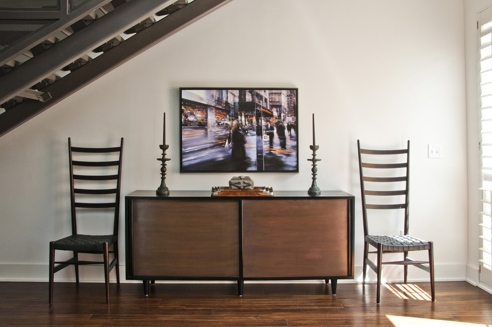 Ladder Back Chairs Hall Modern with Artwork Baseboards Candlesticks Credenza