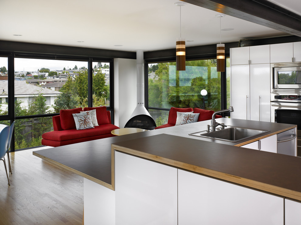 Laminate Flooring Ideas Kitchen Modern with Brown Counter City View