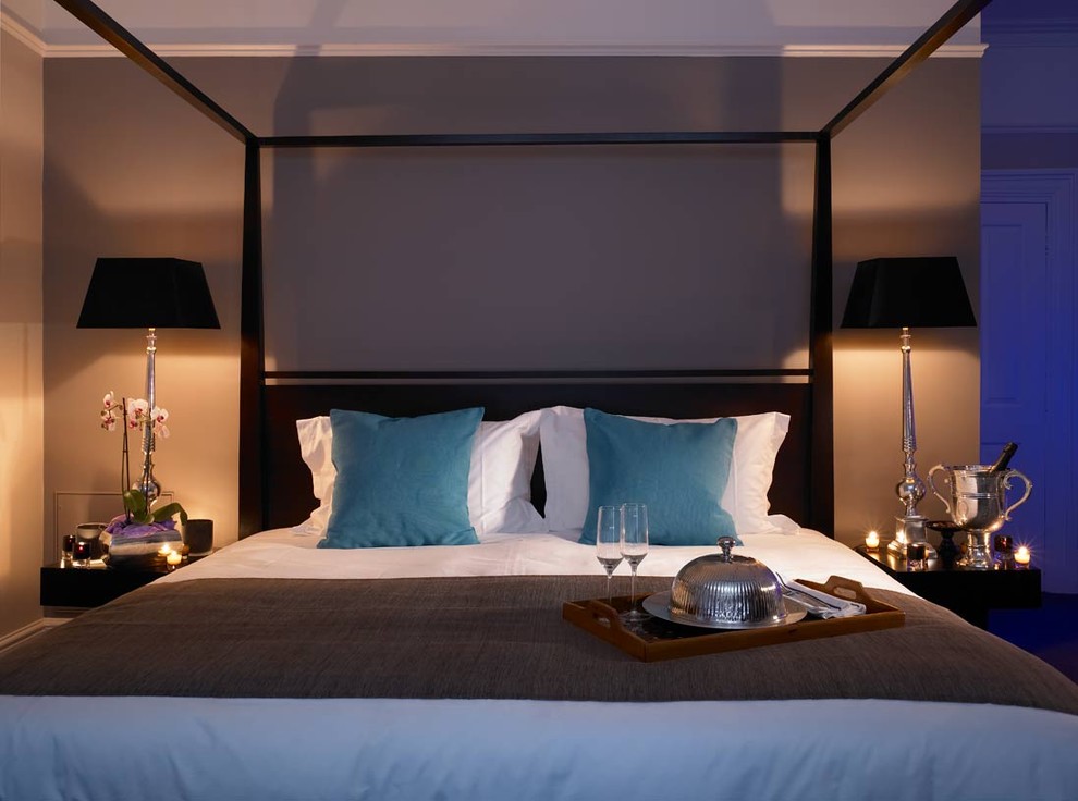 Lamp Shade Shapes Bedroom Contemporary with Accent Wall Black Lampshades