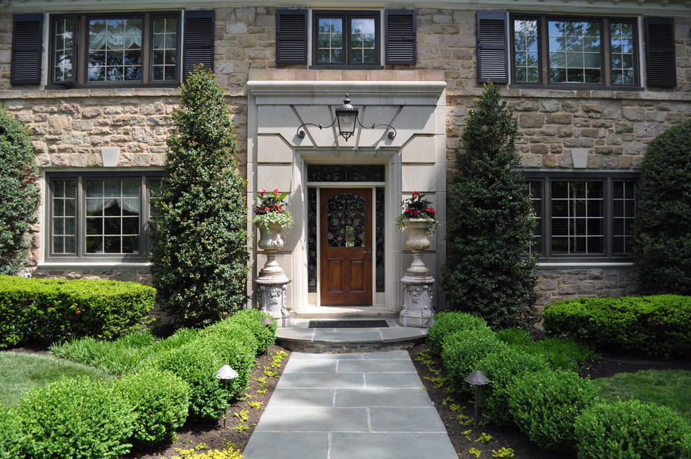 Landscape Lighting Ideas Entry Traditional with Black Shutters Bluestone Boxwood