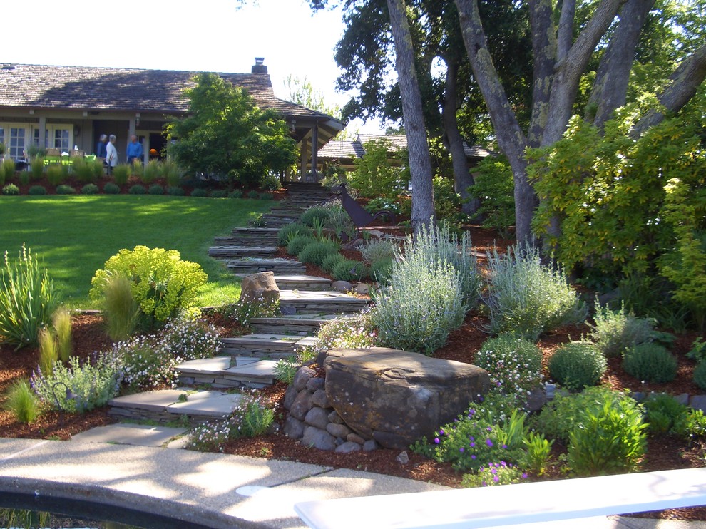Landscaping Ideas for Backyard Landscape Traditional with Boulders Grass Hillside Lawn