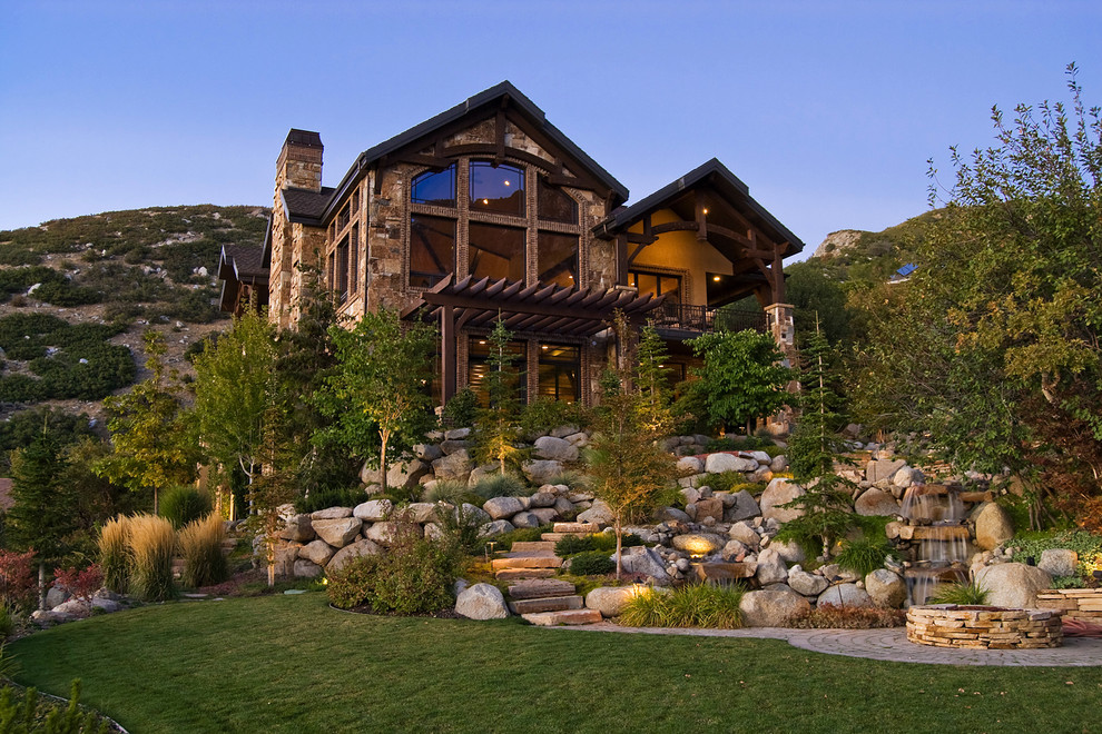 Landscaping with Rocks Exterior Rustic with Bbq Pit Boulders Cabin1