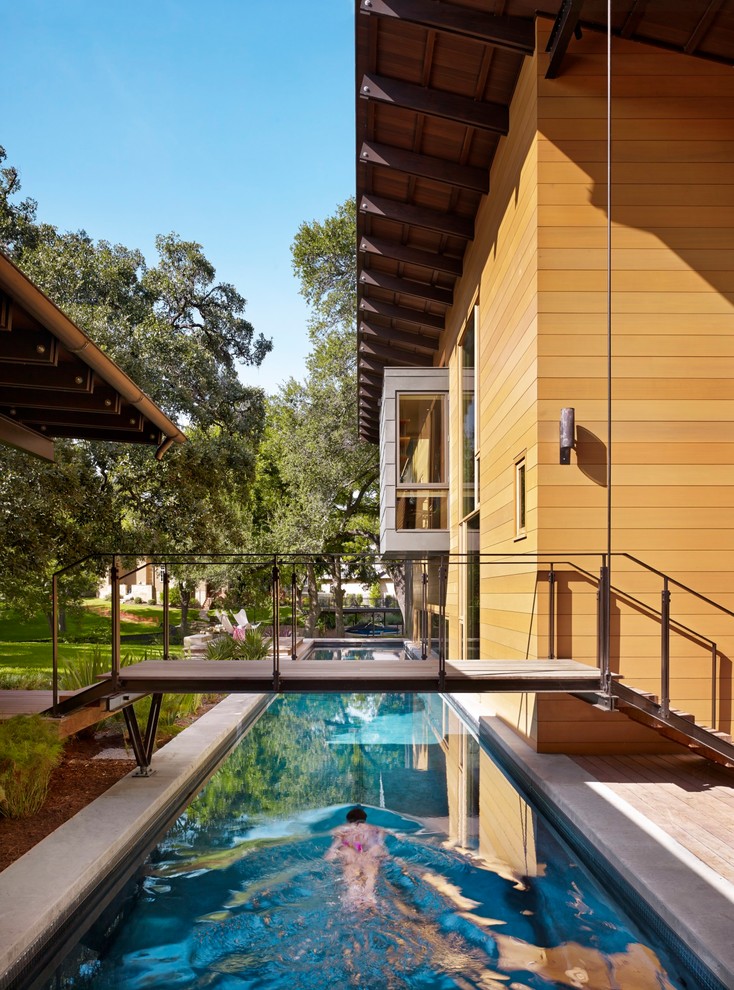Lap Pool Cost Pool Contemporary with Bridge Exterior Rafter Tails