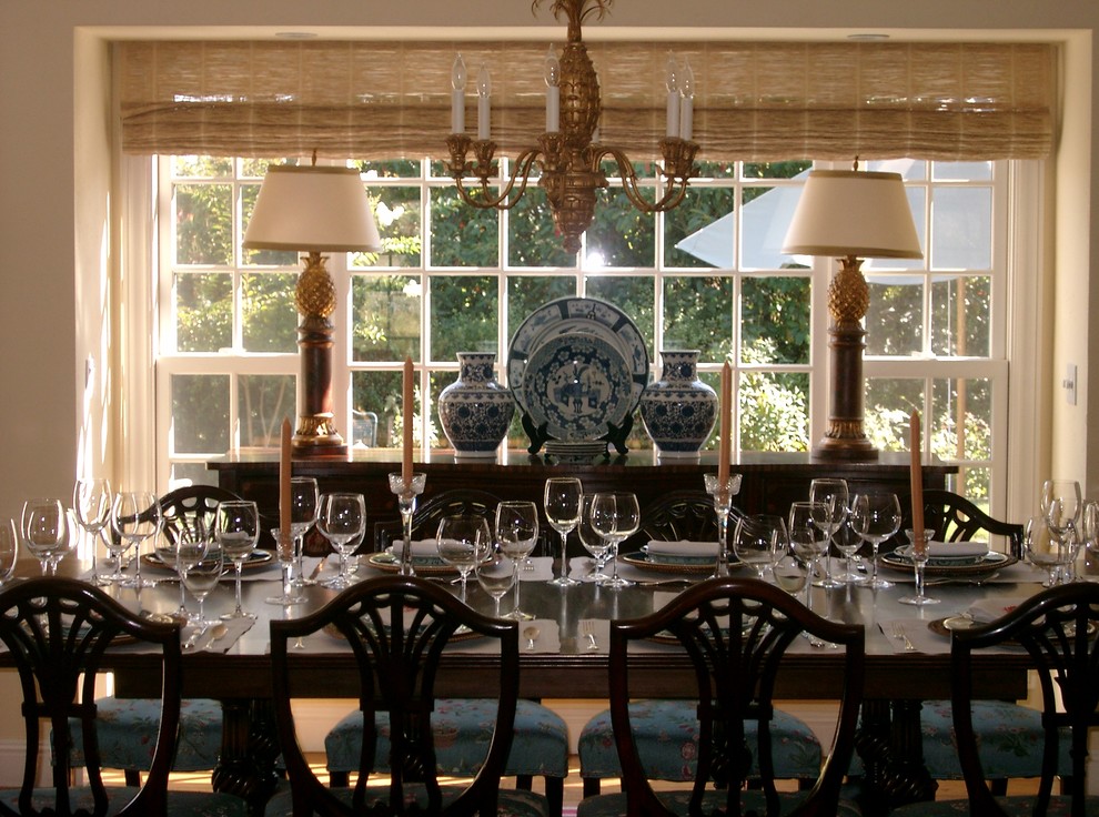 Large Buffet Table Dining Room Traditional with Blue and White Blue
