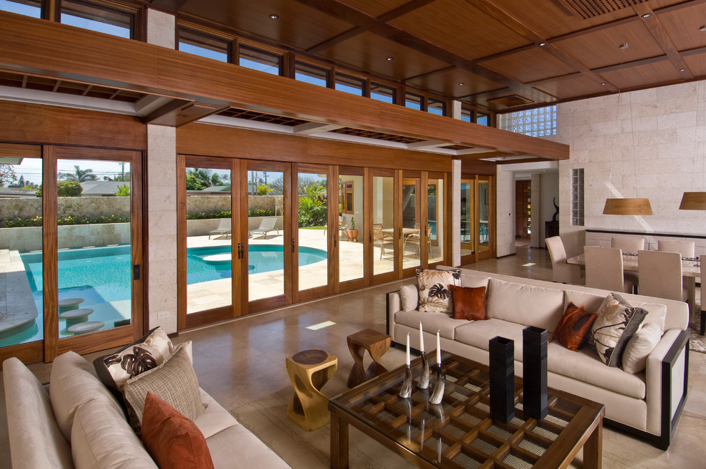 Large Cocktail Tables Living Room Contemporary with Beige Sofa Clerestory Windows