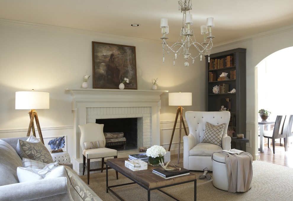 Large Floor Lamp Living Room Contemporary with Brick Fireplace Surround Chandelier