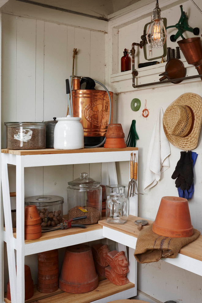 Large Glass Jars Garage and Shed Traditional with Caged Light Copper Garden