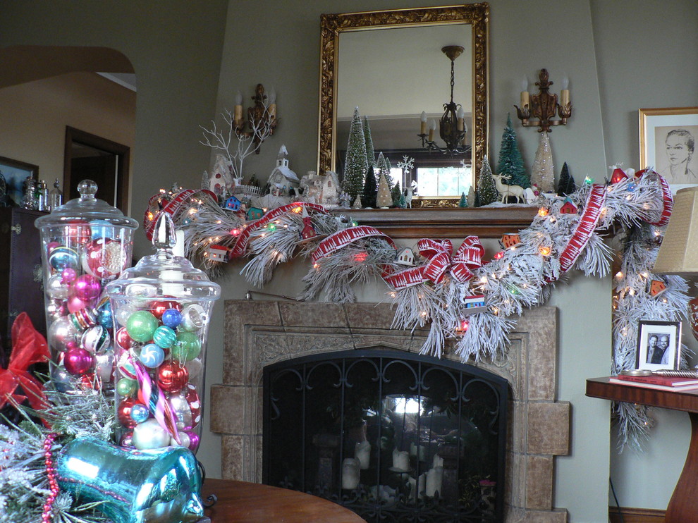 Large Glass Jars Living Room Traditional with Christmas Fireplace Holiday 