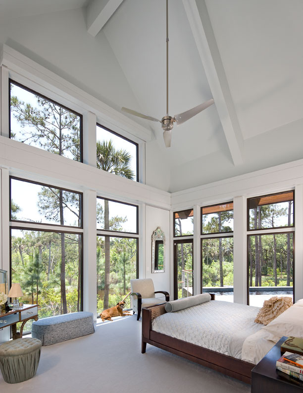 Large Glass Windows Bedroom Contemporary with Hidden Drapery Hidden Roller