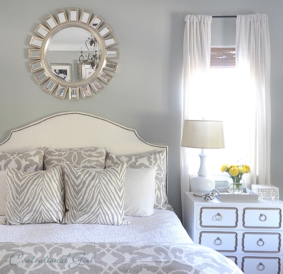 Large Oval Mirror Bedroom Traditional with Dorothy Draper Elegant Gray