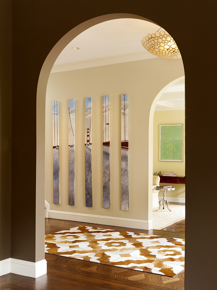 Large Oval Mirror Hall Transitional with Arch Doorway Arch Entryway