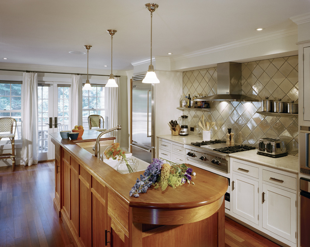 Large Tile Backsplash Kitchen Farmhouse with Custom Island Diamond Floating