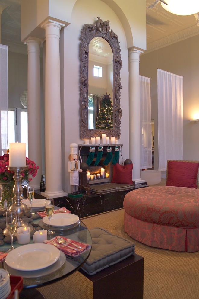 Large Wall Mirror Living Room Traditional with Christmas Columns Dining Bench