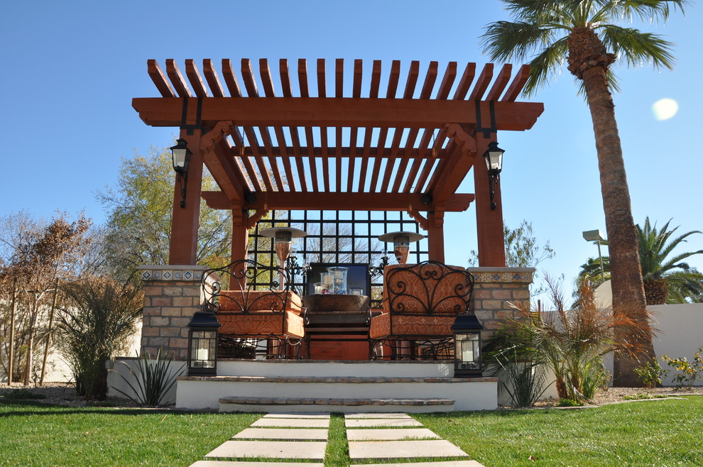 Lattice Patio Cover Landscape Mediterranean with Garden Lighting Grass Lanterns