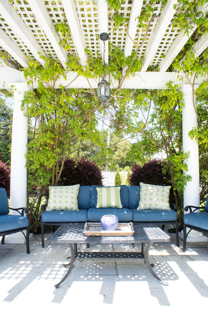 Lattice Patio Cover Patio Traditional with Blue Outdoor Cushions Column