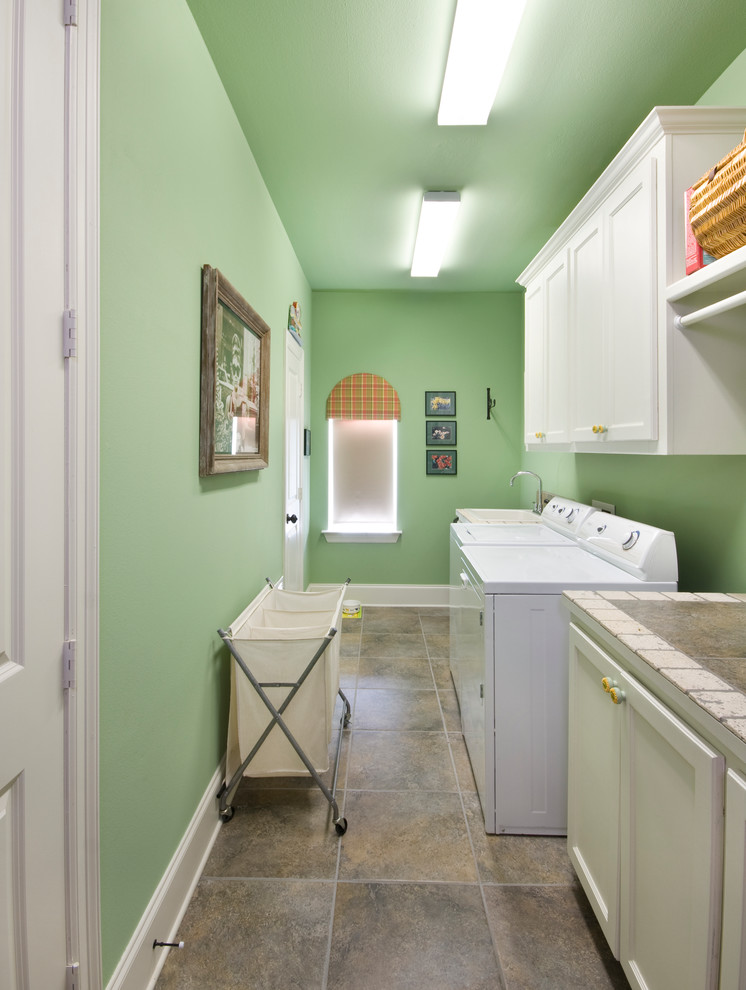 Laundry Basket on Wheels Laundry Room Traditional with Dryer Green Ceiling Green