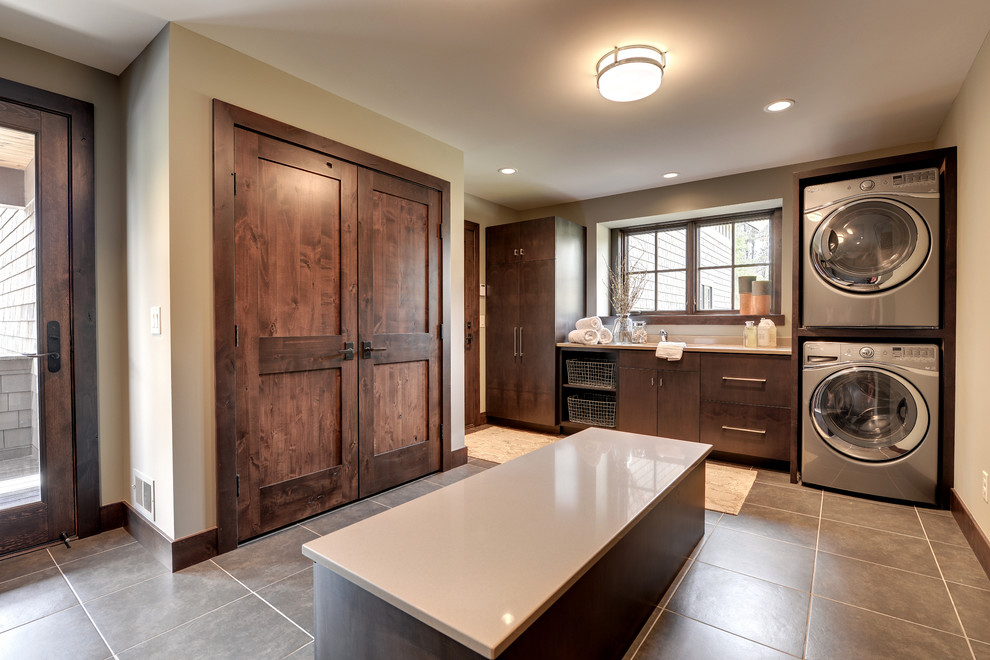 Laundry Closet Doors Laundry Room Transitional with Bench Seating Built In