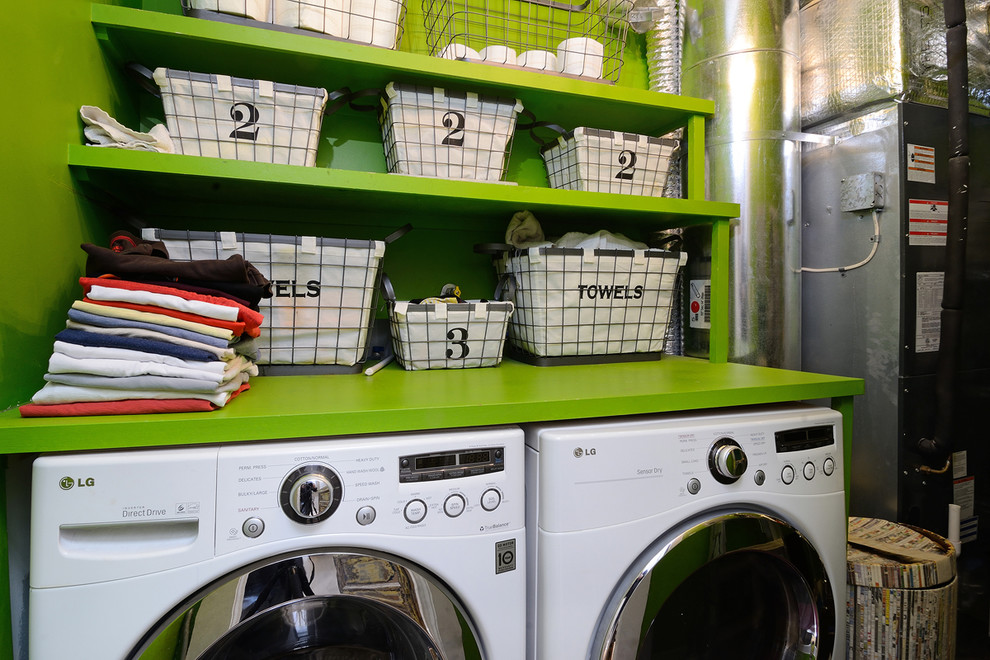 laundry room organization Laundry Room Eclectic with baskets counter front loading