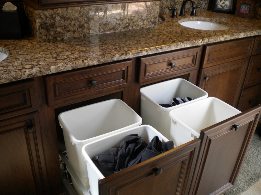 Laundry Sorting Bins Bathroom Traditional with Cabinet Counter Curb Appeal