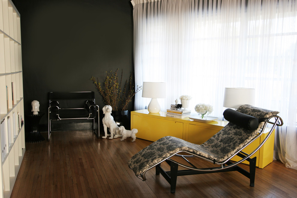 Le Corbusier Chair Living Room Contemporary with Accent Wall Black And