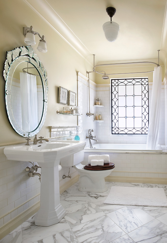 Leaded Glass Windows Bathroom Traditional with Accent Window Marble Floor