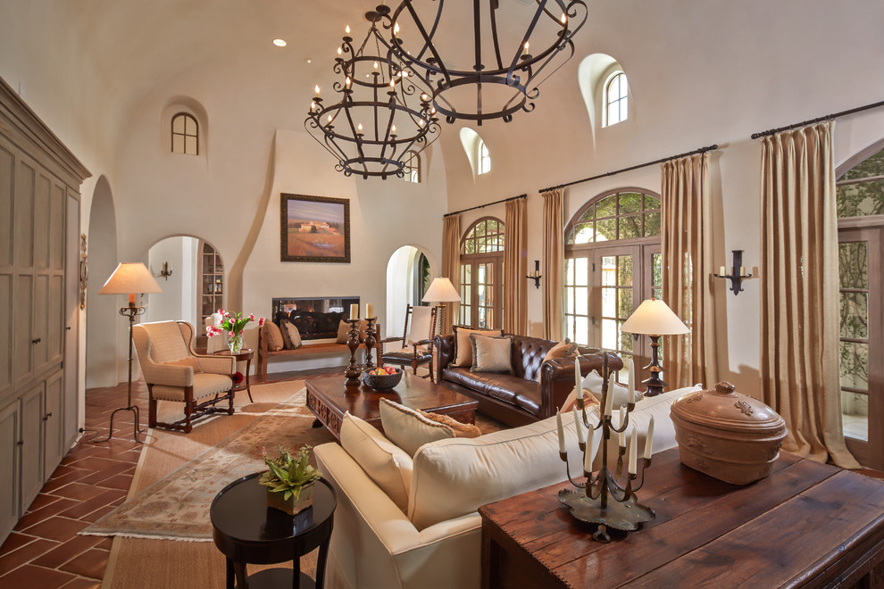 Leather and Fabric Sofas Living Room Mediterranean with Arch Doorway Arched Window