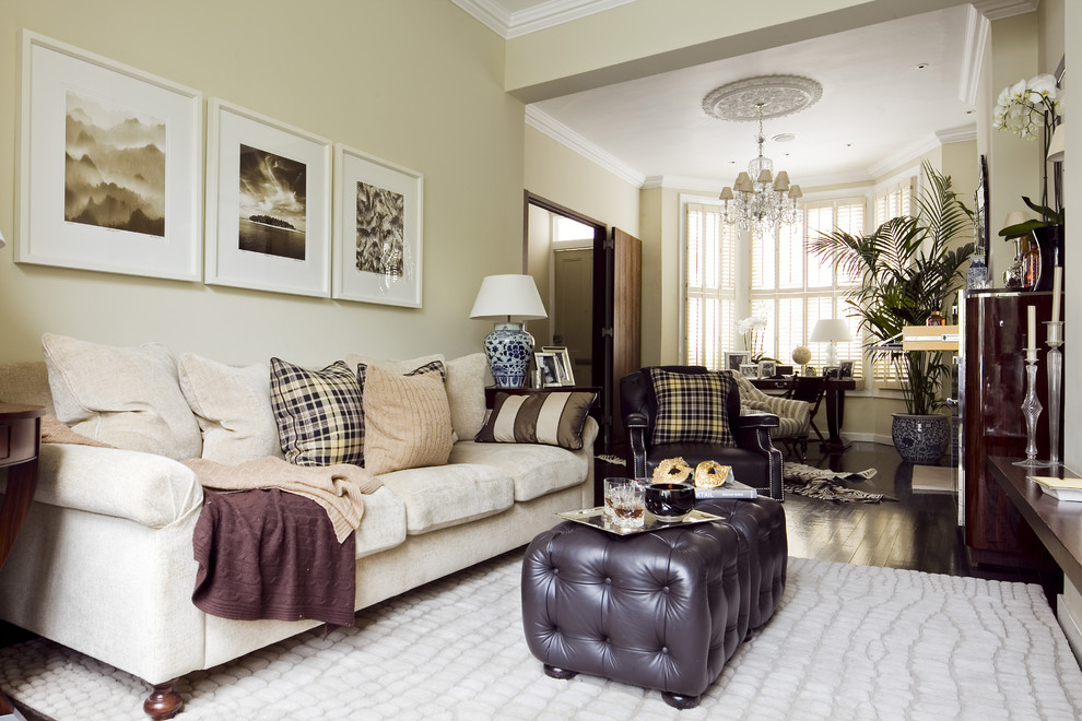 Leather and Fabric Sofas Living Room Traditional with Area Rug Chandelier Crown